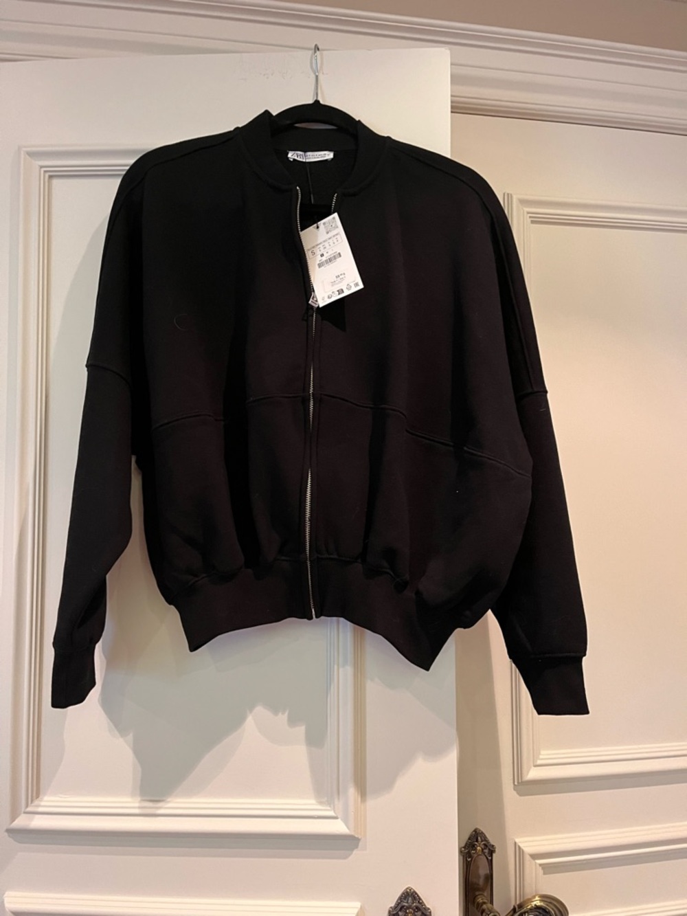 Zara Black Bomber Jacket with Silver Zipper